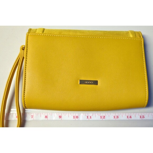 Aldo Clutch Handbag Mustard Yellow with Hand Strap, Magnetic Clip Close - Picture 13 of 16